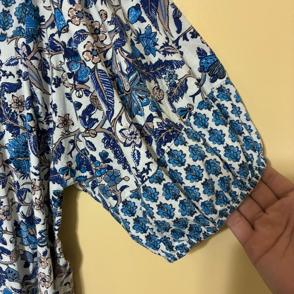Knox Rose Puff Sleeve A-Line V-Neck Floral Boho Dress Women’s M Blue Cottagecore - Picture 3 of 8